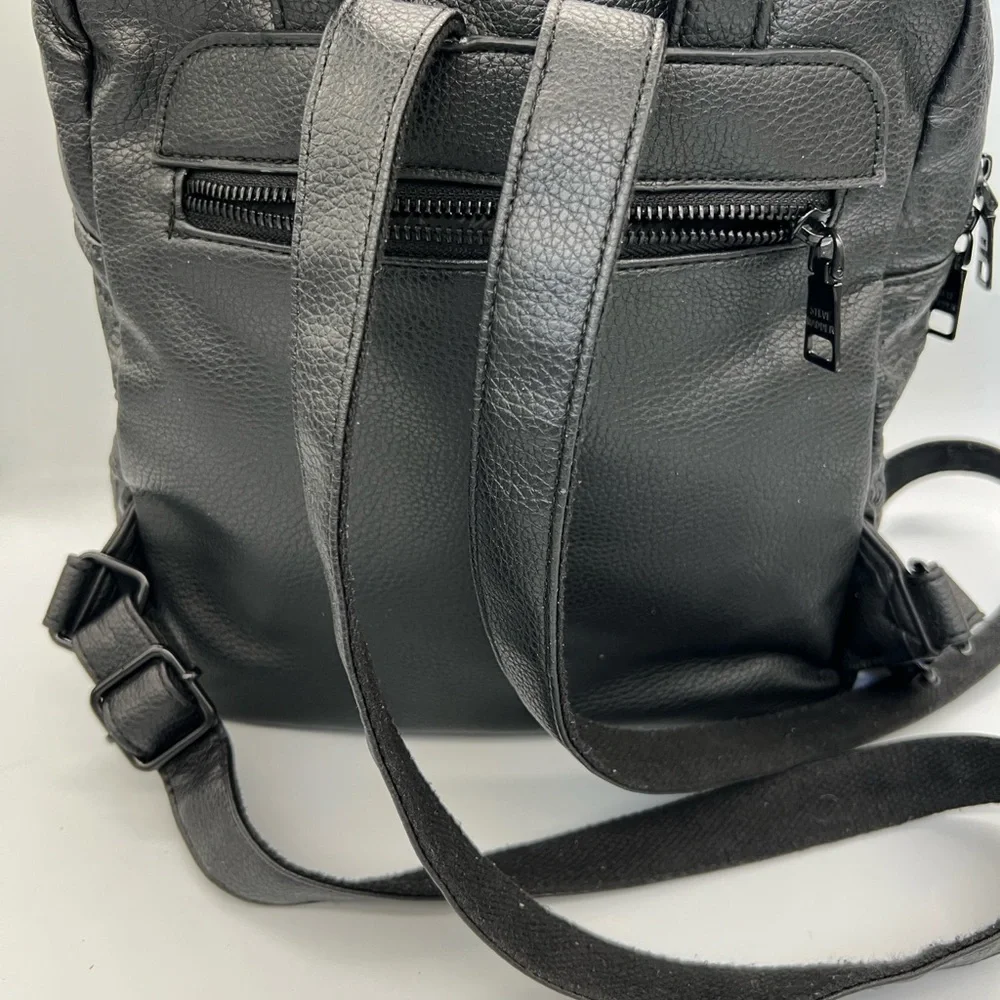 Steve Madden Black Embossed Logo Backpack